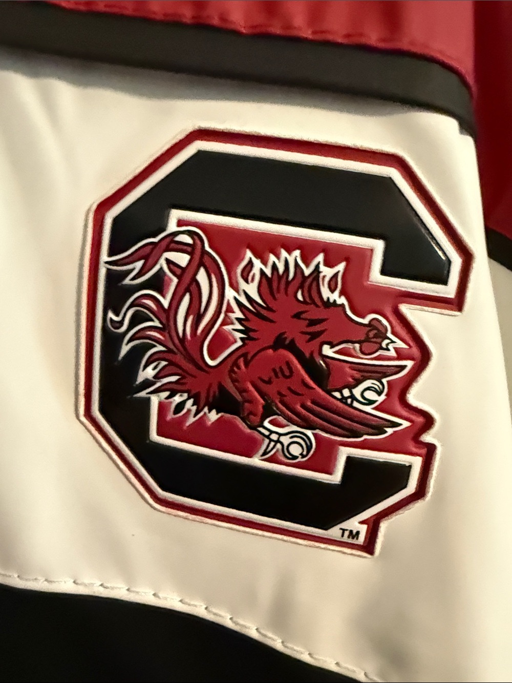 Men's Red, Black & White Hooded Windbreaker Jacket with Carolina Team patch - Picture 3 of 5